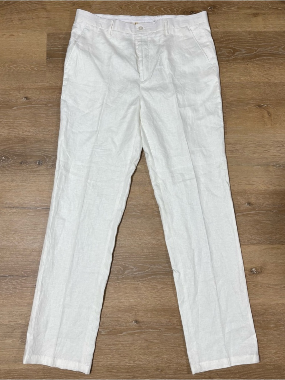 Prestige Men’s 100% Linen White Pants Size 34 Pockets